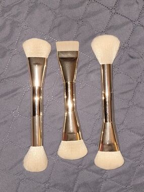Double-Ended Gold Makeup Brush Set for Women - 3-Pack